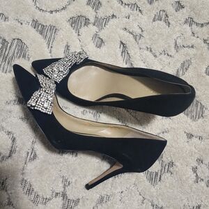 Ann Taylor Black Heels with Sparkling Bow